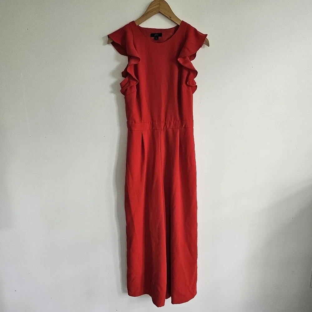 J. Crew Red Ruffle Jumpsuit - Picture 2 of 9